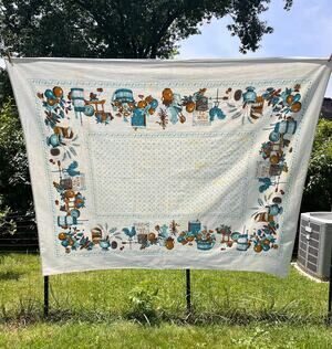 Vintage 1970s Style Early American Revival Tablecloth